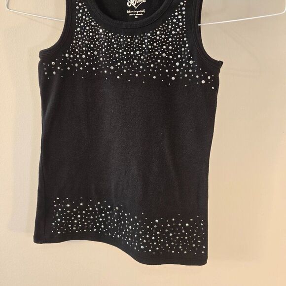 Justice Kids Girls Size 10 Fitted Black Muscle Tank Top Studded Bling Scoop Neck - Picture 2 of 7